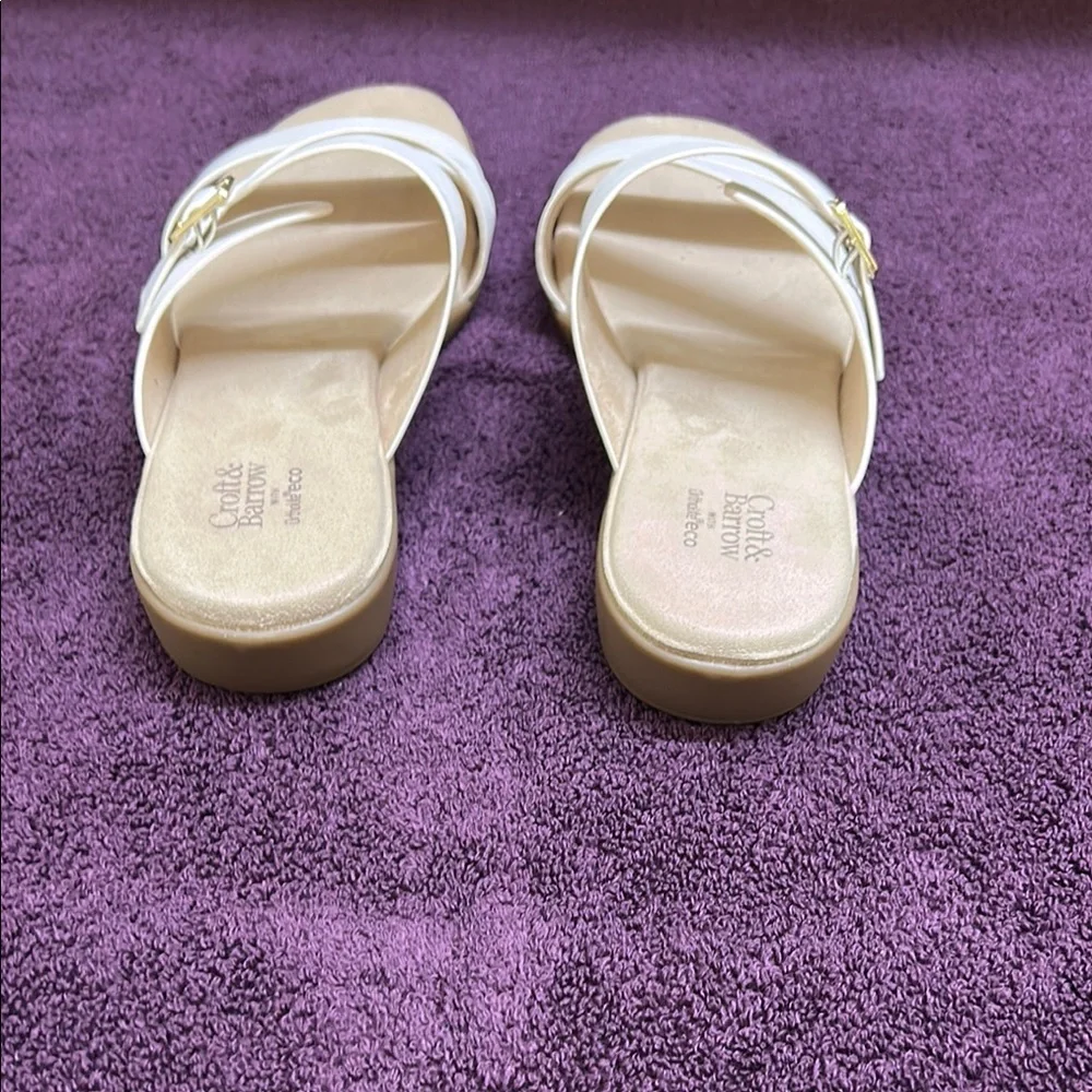 croft & barrow White Strappy Slide Sandals with Gold Buckle - Picture 2 of 4